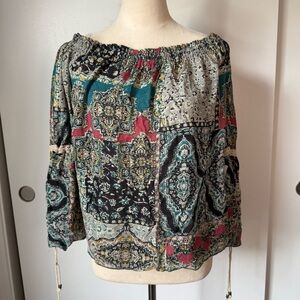 O’ Neill Small  Womens Paisley Stretch Round Neck Ruffle Flowy Blouse